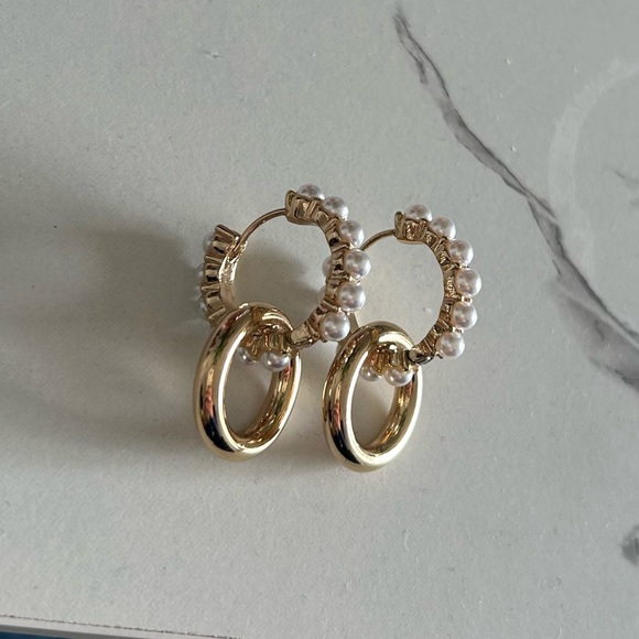 Pearl & Gold Double Hoop Earrings Sugarfix by Baublebar - Picture 2 of 4